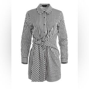 Alice + Olivia REINA DRAPED SHIRT DRESS- Black and White Stripe